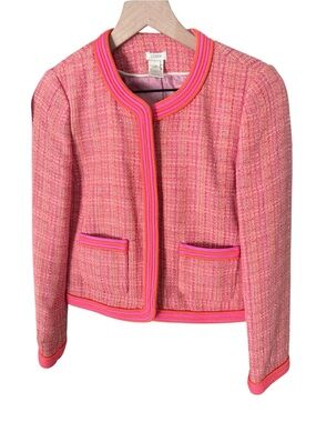 J.Crew Pink Coral Orange Tweed Trim Jacket Blazer Size 4 Dopamine Dressing